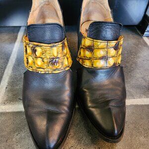 John Fluevog Stunning Black & Leopard Trouser Boots